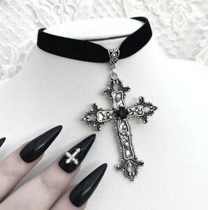 Dolls Kill Black and Silver Cross Necklace